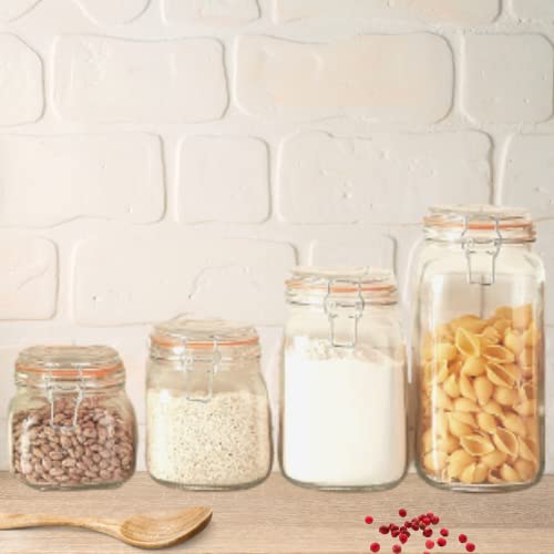 Oggi 4 Piece Airtight Glass Storage Containers Set - Includes 4 Glass Kitchen Canisters With Clamp Lids & Silicone Seals - Farmhouse Kitchen Décor, Kitchen Storage, Pantry Storage, Food Storage #TOP2