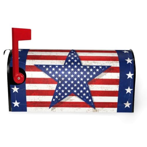 ROLUXENTIA Patriotic Star American Flag Magnetic Mailbox Cover - Waterproof Patriotic Garden and Yard Decorations, Fits Post and Letter Box for Outdoor Use, Standard Size: 21\" x 18\"