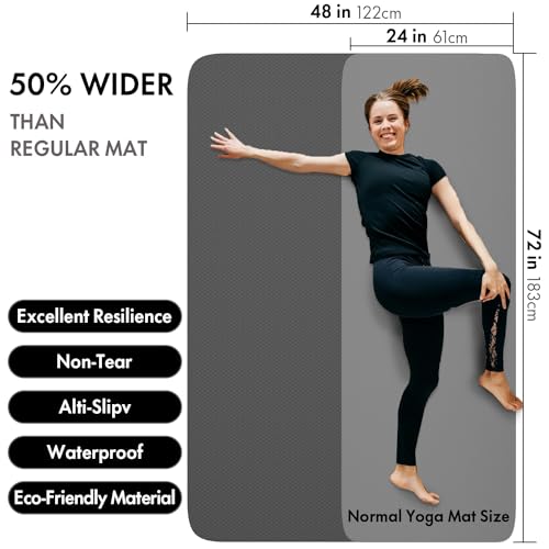 Image of FrenzyBird Large Yoga Mat 6'x 4'（72 inchx 48 inch）-1 /4 inch &1 /3 inch Extra Wide Exercise Mat 183cm x 122cm Large Exercise Mat Big Home Yoga Mat Pilates Mat,Non Slip,Thick,TPE Workout Mat,for Women & Men, Yoga, Pilates, Gym and Floor Workouts Pilates