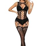 Sexy Netzbody Damen Figurbetonter Bodystocking mit attraktivem Mesh Design, elastischer Einteiler aus weichem Nylon für elegante Silhouette Schwarz Lingerie Outfit für Date Night & besondere Anlässe