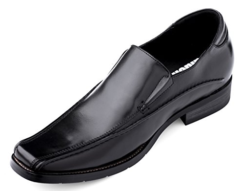Calden Men's Invisible Height Increasing Elevator Shoes - Black Premium Leather Slip-on Lightweight Formal Dress Loafers - 2.6 Inches Taller - MD370 - Size 9 D(M) US2