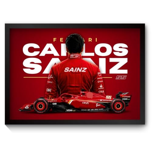 Image of Funk You Store Carlos Sainz Poster | Ferari F1 Poster | Framed F1 Driver A4 Sized (31 x 23 cm) | Carlos Sainz Posters | Car Frame for Wall, Formula 1 Frames | Formula 1 Framed (F 247)