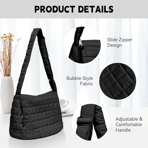 Image of Quilted Puffer Tote Bag Adjustable Shoulder Strap NylonTote Bag Trendy Oversized Shoulder Bag for Women Travel Casual