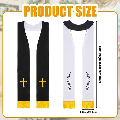 Panitay Embroidered Wedding Reversible Stole with Tassels Clergy Mass Stole with Cross Wedding Pastor Shawl