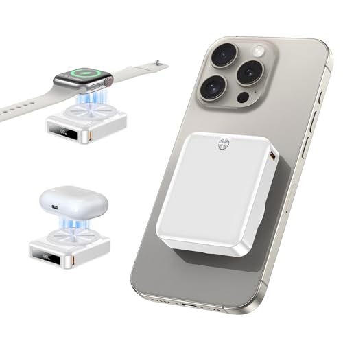 MEKIKI Portable Charger 10000mAh,3-in-1 Magnetic Power Bank,22.5W Fast Charging USB-C Battery Pack for iPhone 16/15/14/13/12,Apple Watch Series,Airpods