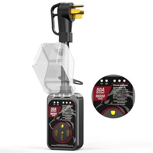 MILLIONHOME RV Surge Protector 50 Amp Waterproof, Upgraded 16000 J RV Power Surge Protector, Adapter Plug for RV Camper, Circuit Analyzer for Travel Trailers with Full Protection(Black)