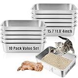 Maxcheck 10 Pcs Stainless Steel Low Entry Cat Litter Box Bulk 15.7 x 11.8 x 4 Inch Senior Cats Kittens Litter Box Easy Access for Training Odor Control Little Animal Rabbit Guinea Pig Puppy Hamsters