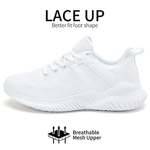 Akk White Sneakers For Women Walking Shoes Womens Workout Gym Tennis Slip On Memory Foam Comfortable Shoes White Size 10.5 #TOP5