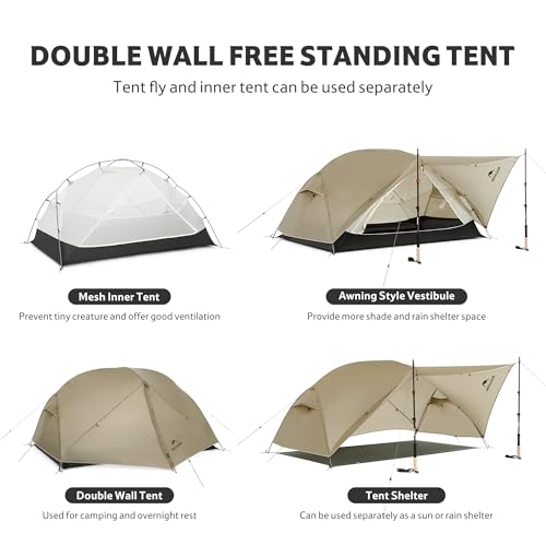 Image of Naturehike Mongar Upgraded 1 /2 /3 Person Backpacking Tent,Waterproof Lightweight Camping Tent with Footprint