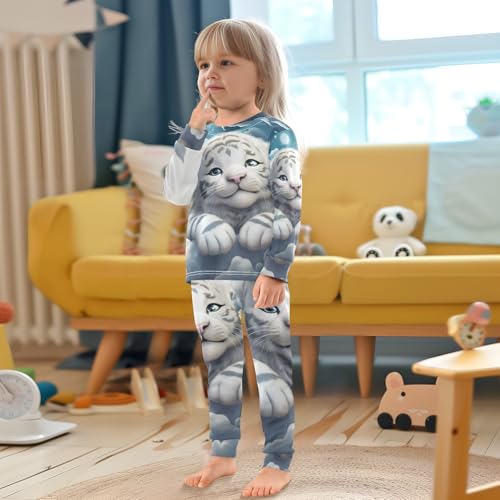 ALAZA Cute White Tiger Starry Pajama Set Pijamas Para Niños Long Sleeve Sleepwear4