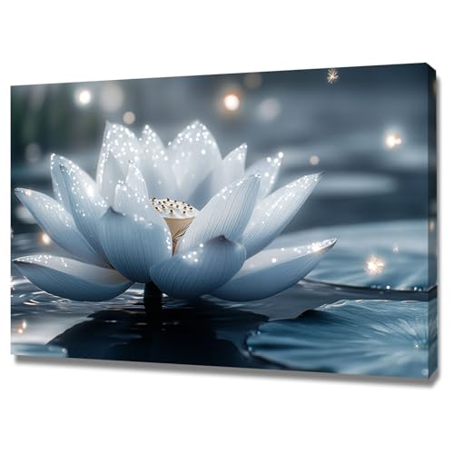 Décoration murale salle de bain lotus blanc scintillant poster coloré 60x90cm