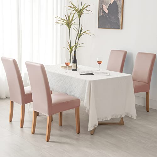 iEventStar PU Faux Leather Waterproof Stretch Dining Chair Cover Chair Protect Slipcover (Khaki, 2) - Image 4