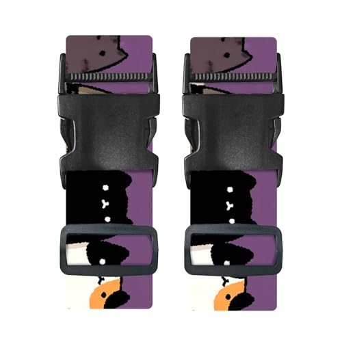 Image of Nuxovilar Luggage Straps Set for Suitcase 1.96x71in Polyester | Cargo Strap Travel Belt Security Buckle Band Pet Lover Leisure Trip Family Travel (Cats on Purple)