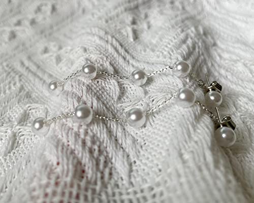 Long Pearl Earrings For Women 925 Sterling Silver Pearl Dangle Earrings Hypoallergenic Elegant Wedding Pearl Tassel Earrings For Bridal Christmas Gift #TOP5