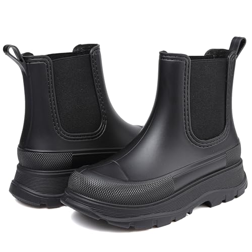 Women's Short Rain Boots Waterproof Slip On Ankle Chelsea Booties2