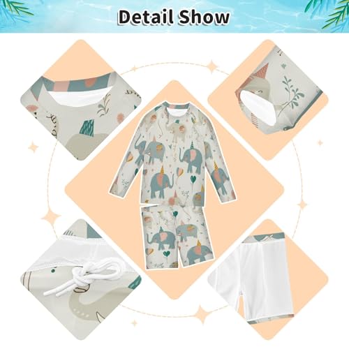 Birthday Elephant Boys Swimsuit Rash Guard Toddler Kids Long Sleeve Swim Shirt and Trunks Swimwear Set 3-10Y3