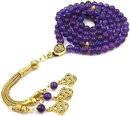 ALBASHAN Tasbih 2021 Natural purple Amethysts 99beads bracelet Islamic Eid gift Gold Tassel for women rosary bead Muslim turkish Jewelry (6mm x 99beads)