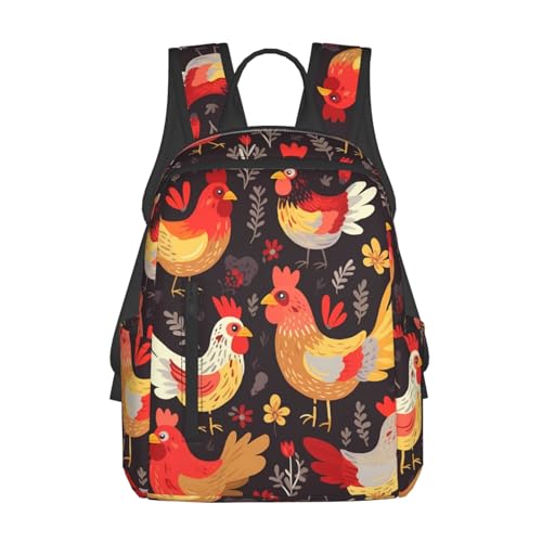 Sac à dos coq et poules grande capacité en toile noire ultra légère
