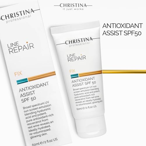 Christina Line Repair Fix Antioxidant Assist SPF 50 Sunscreen for Face - 60 ml - Broad Spectrum UVA/UVB Protection Daily Face Sunscreen with Hyaluronic Acid and Resveratrol