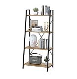 BON AUGURE Industrial Ladder Shelf Bookcase, 4 Tier Rustic Ladder Bookshelf, Standing Leaning Book S