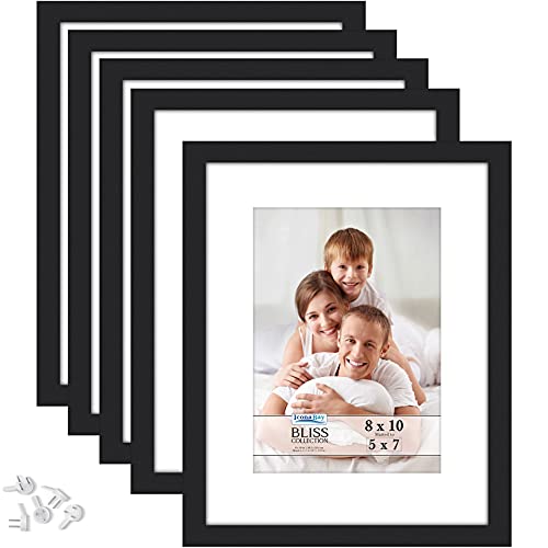 Icona Bay – Marcos de fotos de 20x25 cm con paspartú extraíble para fotos de 13x18 cm – Negro, paquete de 5 – Marcos de madera compuesta – Para sobremesa o montaje en pared – Colección Bliss