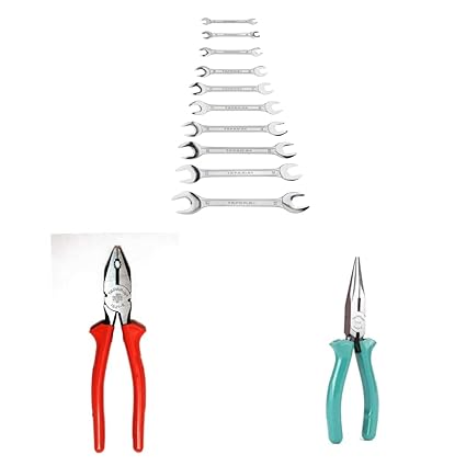 TAPARIA DEP 10 Double Ended Spanner Set&Taparia 1621-8 Steel (210mm) Combination Plier with Joint Cutter (Red and Black) 1420-6 Econ-Series Long Nose Plier