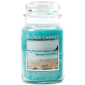 Village Candle Beachside Large Glass Apothecary Jar Scented Candle, 21.25 oz, Light Blue