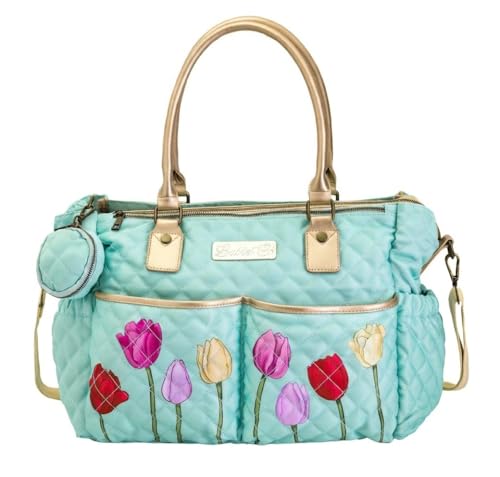 Sac à langer matelassé fini le manque de place avec ce grand sac motif tulipes