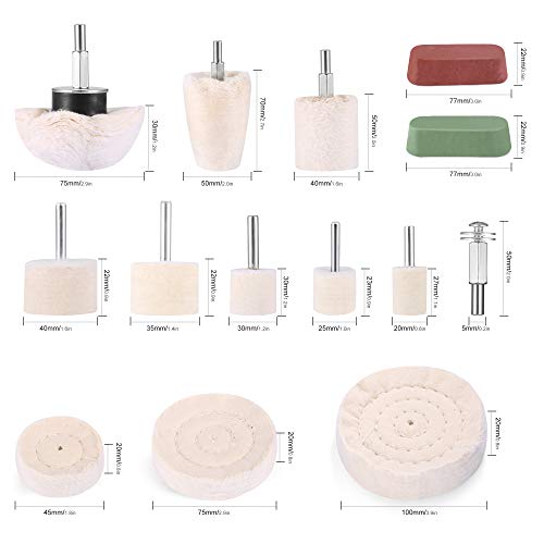 Polieraufsatz für Akkuschrauber Polierscheibe, 11 pcs bürsten satz konischer baumwollsamt Polierpad Wheel Polierkegel Polishing Buffing Pad mit 2pcs polierpaste für Metall