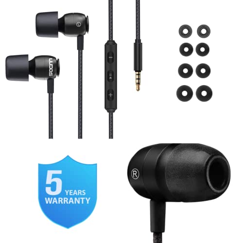 Ludos Clamor Wired Earbuds In Ear, Noise Isolating Headphones With Microphone, 3.5Mm Jack Plug, Mic And Volume Control, Memory Foam, Deep Bass, Tangle-Free Cord - Black #TOP5