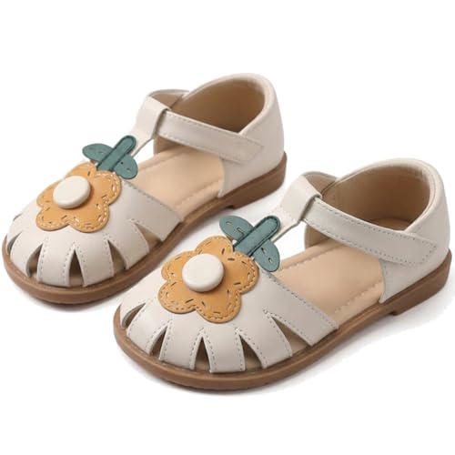 Image of WUIWUIYU Toddlers Little Girls T-Strap Hook&Loop Dress Strawberry Summer Shoes Closed Toe Carrot Sandals