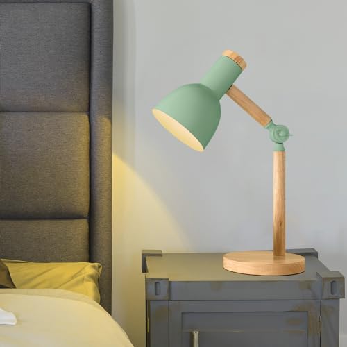 himmel Lampa stołowa, regulowana drewniana lampa stołowa, lampka biurkowa dla dzieci, do sypialni, salonu, gwint E27, do czytania obok lampy (czarna)