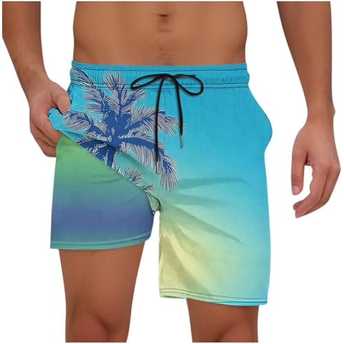 Mens Swimming Trunks with Compression Liner Fashion Print Shorts 7 inch Quick Dry Bathing Suit Anti Chafe Boardshorts