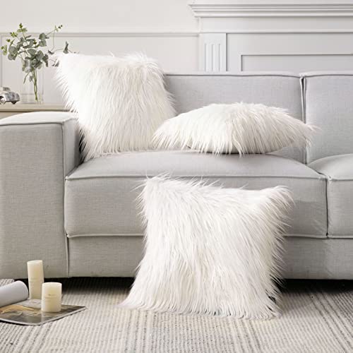 Image of Phantoscope Luxury Series Throw Pillow Covers Faux Fur Mongolian Style Plush Cushion Case for Couch Bed and Chair, Off White 24 x 24 inches 60 x 60 cm