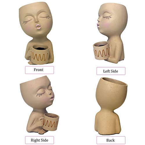 Dolkgy Face Flower Pot Head Planter For Indoor Outdoor Plants, Unique Lady Head Planter With Cute Teacup Pots With Drainage Hole, Decorative Plant Face Vase Funny Succulent Planters, Nice Diy Gifts #TOP5