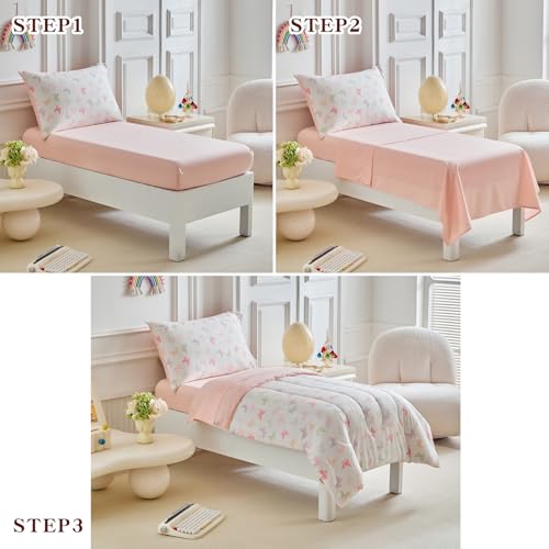 Image of Joyreap 4 Piece Toddler Bedding Set- Pink n Purple Butterflies Design, Microfiber Toddler Bedding Comforter Set for Girls