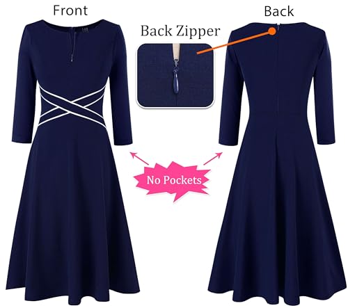 Image of VFSHOW Womens Front Zipper Work Business Casual Office Church A Line Dress