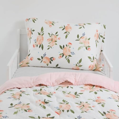 Image of Little Unicorn Toddler Bedding 3-Piece Set | Includes Comforter, Crib Sheet & Pillowcase | Soft & Breathable Muslin Fabric | for Convertible Cribs & Toddler Beds (Watercolor Roses Grande)