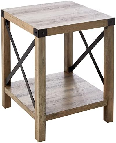 Walker Edison Sedalia Modern Farmhouse Metal X Side Table, 18 Inch, Grey Wash