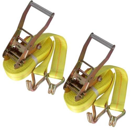 Ratchet Straps Heavy Duty, 8000 LBS Break Strength Ratchet Strap Tie Down, 2” x 33ft Black Tie-Down Ratcheting Cargo Truck Straps with Durable Double J Hook for for Truck (Yellow, 2IN X 33FT) by MNMAJE - Image 8