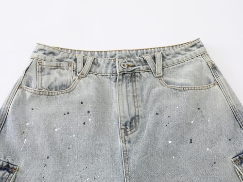 CUTEGAL Paint Cargo Jorts Dog Graphic Y2k Baggy Cropped Jeans Grunge Denim Capri Pants Casual Streetwear Men Unisex4