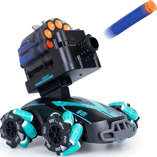 Silvergear Coche RC con función de disparo, coche teledirigido con pistola de bala suave y efectos de luz LED, juguete para niños a partir de 6 años, 27 x 15 x 12 cm, negro