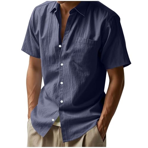 Camisa de lino para hombre, manga corta, camisa de verano, camisa de algodón y lino, camisa con bolsillos, muselina de verano, camisa de hombre, camisa de manga corta con botones para exteriores