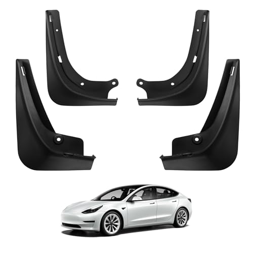 BASENOR 2017-2023 Tesla Model 3 Mud Flaps Splash Guards Fenders (Proprietary Design) No Drilling No Tape Mudflaps All Weather Protector Mudguards for Model 3 Exterior Accessories (Set of 4)