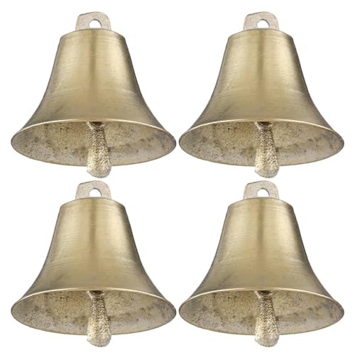 Veemoon Lot de 4 Cloches en Cuivre pour Vache et Mouton Cloche de Pâturage Anti-Perte Son Fort et Clair Accessoires de Ferme Légers et Portables pour Élevage