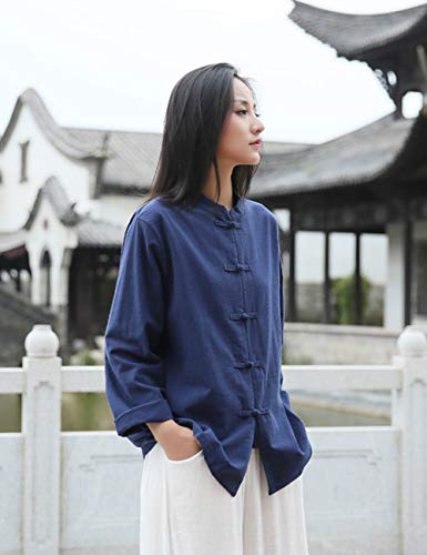 Womens Cotton Linen Casual Long Sleeve Loose T-Shirt Tops Button Down Blouse Cardigan Shirts3