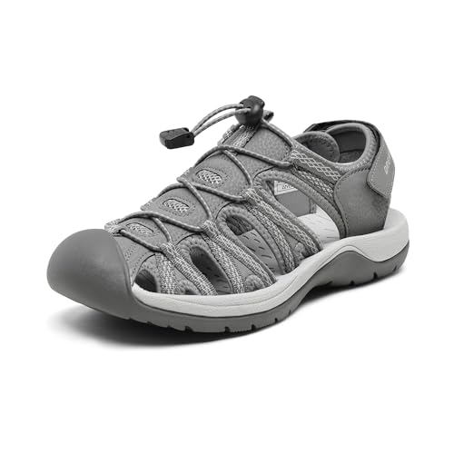 DREAM PAIRS Women's Closed Toe Hiking Sandals, Size 8, Grey