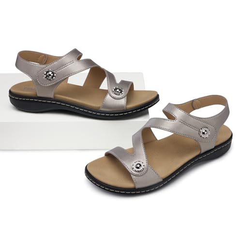 Image of TEMOFON Womens Sandals Dressy Summer: Open Toe Comfortable Walking Flat - Arch Support Flat Sandals Size 5-11