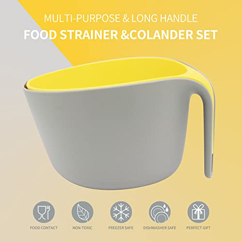 Miherom Food Strainers,Large Colander Bowl Set With Long Handle,2-In-1 Stackable Kitchen Utensils Set,Great For Draining Pasta,Noodles,Fruits And Vegetable,Cooked Food Or Mixing Salad-4.5Qt #TOP1