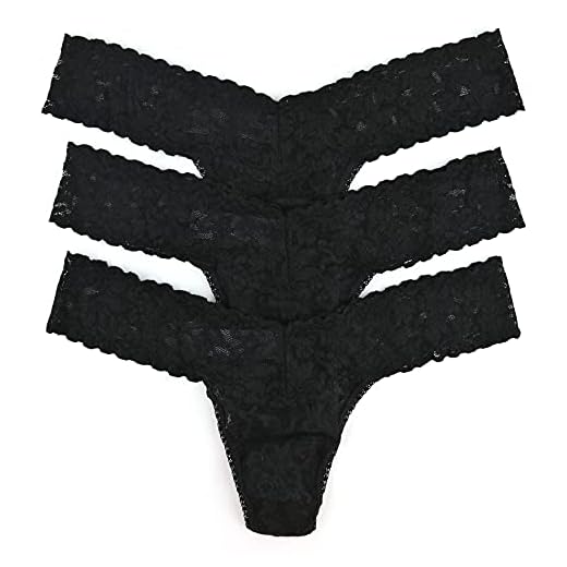 hanky panky Low Rise Thong - Tanga, Unterwäschen Damen Baumwolle Tiefer Schnitt, Lingerie Slip Damen aus Stretch-Spitze Signature Lace, Color Schwarz - One Size [3er-Pack]